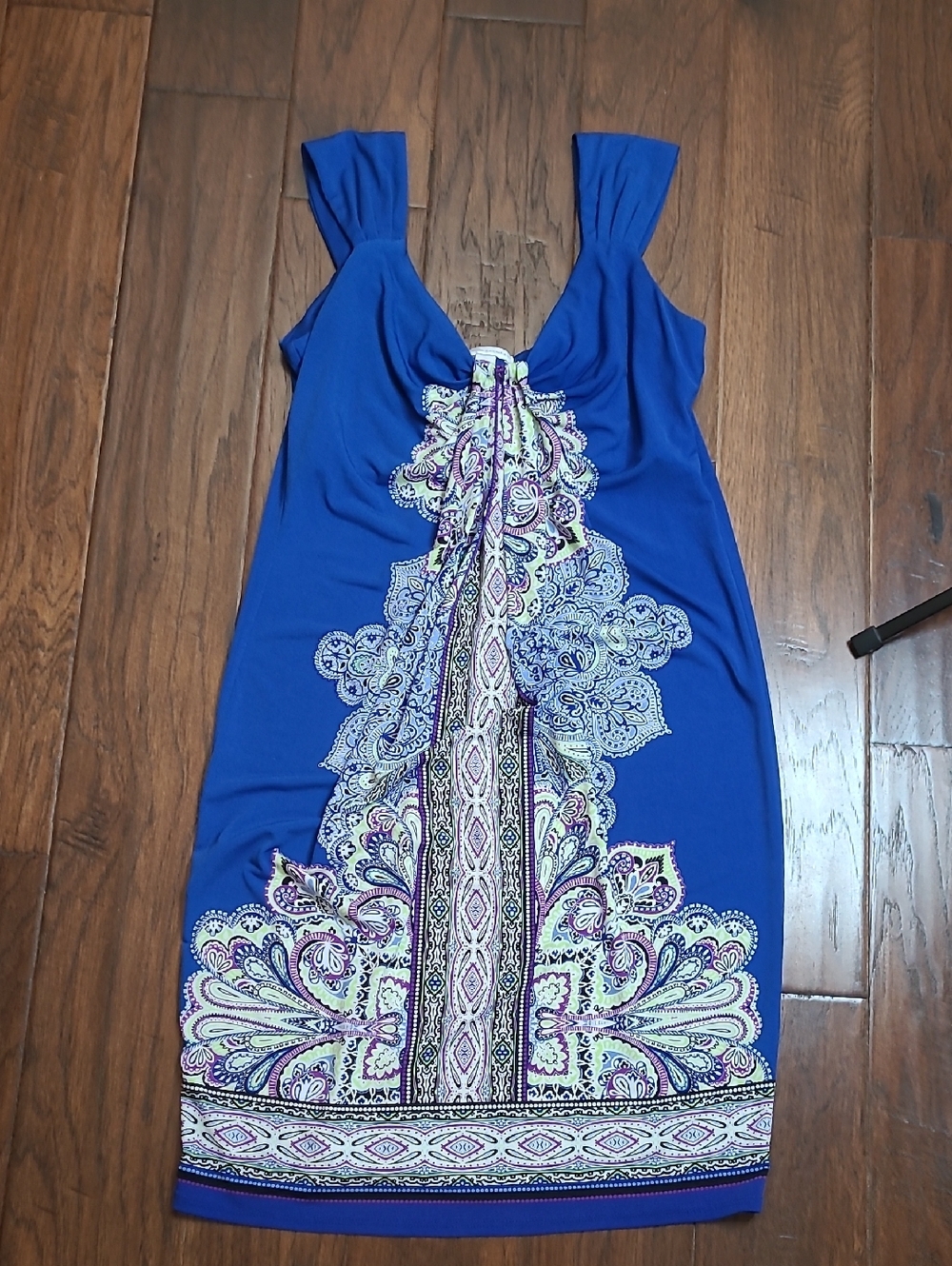 New York & Co Royal Blue Sleeveless Dress with Colorful Paisley Design size M